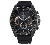 Seiko Men's Quartz Stainless Steel Watch with Silicone Strap, Black, Standard Size, Chronograph