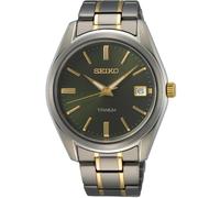 Seiko Men's Quartz Watch SUR377P1 40mm Titanium Green Dial Two-Tone Strap 100M