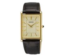 Seiko Mens Watch with Gold Dial & Black Leather Strap SWR106P1