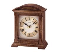 Seiko Oak Wood Mantle Clock QXG123B - Silent Sweep Quartz, White Dial, Roman Numerals