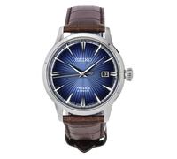 Seiko SRPK15J1 Men's Midnight Blue Moon Presage Cocktail Time Leather Strap Watch, Blue Grey/Brown