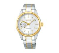 Seiko Selection Open Heart Mechanical Model for Women, dial: White/case: Silver and Yellow Gold, Bracelet Type: