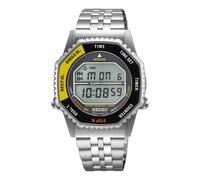 Seiko Mens Digital Watch with Black and Yellow Dial Silver Bracelet SMGG17P1