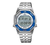 Seiko Mens Digital Watch with Blue and Silver Dial Silver Bracelet SMGG21P1