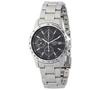 Seiko SND367P1 Unisex Quartz Chronograph Watch with Black Dial and Grey Steel Strap