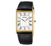 Seiko SWR052 Men's Wristwatch, Square Design, Quartz, White Dial x Black Leather Band