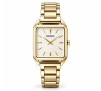Seiko SWR078P1 Ladies Rectangular Quartz Watch Gold Stainless Steel White Dial