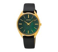 Seiko SWR080P1 Women's Analogue Quartz Watch with Leather Strap, Gold-Black, Strap.