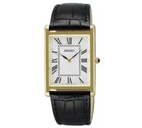 Seiko SWR104P1 Classic Mens Quartz Rectangular Leather Watch Gray Strap