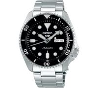 Seiko 5 Men's Automatic Watch with Black Dial and Silver Strap SRPD55K1