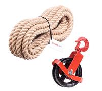 Seilwerk STANKE 150 mm Pulley Block With A Hook + Jute Rope 20 m (65,5 ft.) 10 mm Turnstile Winch