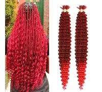 Seimainurs Curly Braiding Hair for Black Women Deep Wave Ocean Wave Crochet Hair Water Wave Braiding Hair for Boho Braids Twist Crochet Hair(T1B/Red, 24 Inch (Bundles of 4))