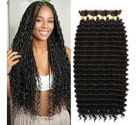 Seimainurs Deep Wave Crochet Hair Long Curly Braiding Hair for Boho Braids Ocean Wave Braiding Hair for Black Women (1B#, 24 Inch (Bundles of 8))