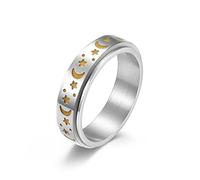 SeiMios Luminous Fidget Ring for Anxiety Stainless Steel Glow in the Dark Sun Moon Star Spinner Ring for Men/Women Size 5-10, Stainless Steel, No Gemstone