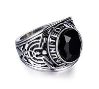 SeiMios Red Ruby/Black Onyx Ring for Men Retro Vintage United States Army Military Ring Stainless Steel Jewelry Size 7-12, Stainless Steel, No Gemstone