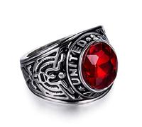 SeiMios Red Ruby/Black Onyx Ring for Men Retro Vintage United States Army Military Ring Stainless Steel Jewelry Size 7-12, Stainless Steel, No Gemstone