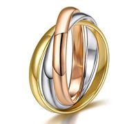SeiMios Three Tone Interlocked Ring for Women Stainless Steel Triple Row Rolling Trinity Band Ring Size 5-9, Stainless Steel, No Gemstone