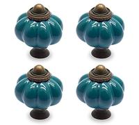 Seimneire 4pcs Teal Pumpkin Knobs, Vintage Ceramic Cabinet Handles, Dresser Drawer Door Pulls With Mounting Screws
