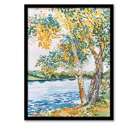 Seine Paris River Bank Autumn Tree Watercolour Framed Art Print Artery8 Multi W12 inch x H16 inch