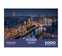 Seine-River-scenery Puzzle 1000 Pieces Adults Teens Challenging Brain Teaser Fun Seine River Bridge Nightscape Smooth Cut Sturdy Board 52x38cm/1000pcs