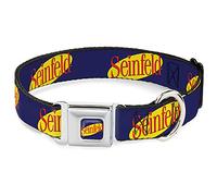 Seinfeld Pet Collar, Dog Collar Metal Seatbelt Buckle, Seinfeld Spotlight Logo Navy Yellow Red, 20 to 31 Inches 1.5 Inch Wide