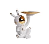 SEINHIJO Astronaut Storage Tray Candy Dish Modern Spaceman Decor 23cm | White Resin Figurine with Gold Visor Handmade Sculpture Home Gift Tabletop Statue for Bookshelf Desktop