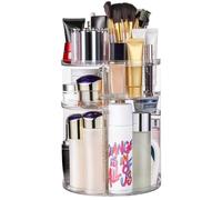 seinlife 360 Rotating Makeup Organizer,DIY Adjustable Spinning Holder,Foldable Cosmetic Storage Display Box,Large Capacity Make up Caddy Shelf,Fits Countertop Vanity and Bathroom (Clear)