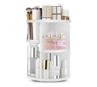 seinlife 360 Rotating Makeup Organizer,DIY Adjustable Spinning Holder,Foldable Cosmetic Storage Display box,Large Capacity Make up Caddy Shelf,Fits Countertop Vanity and Bathroom (WHITE)