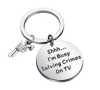 SEIRAA Criminal Minds TV Series Keychain - Spencer Reid Inspired 'Shhh I’m Busy Solving Crimes On TV' Keychain - Stainless Steel - Black - Fans of Criminal Minds TV Series
