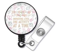 SEIRAA Recreational Therapist Badge Reel Rec Therapy Badge Clip Recreation Therapist Gifts Improving Lives One Activity At A Time Gifts (At A Time br)