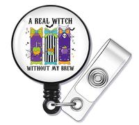 SEIRAA Witches Drink Badge Reel Halloween Drink Gifts Witch Drink Badge Clip A Real Witch Without My Brew Gifts (a Real Witch BR)