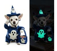 SEIS Halloween Dog Ghost Costume, Witch Hat,Glow-in-the-Dark Pet Hoodie, L | Funny Dogs Outfit, Cats Clothes with Trick or Treating Candy Bag, Warm Material Pet Suit for Winter, Fall, Cosplay, Party