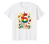 SEIS y Sunny Mexico Birthday Gift 6 Year Old Celebration T-Shirt, Kids, White, 4 Years
