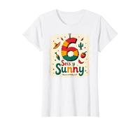 SEIS y Sunny Mexico Birthday Gift 6 Year Old Celebration T-Shirt, Women, White, XXL