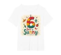 SEIS y Sunny Mexico Birthday Gift 6 Year Old Celebration T-Shirt, Women's Plus, White, 3X