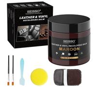 SEISSO Leather Stain Cream, Leather Restoration Kit with Brush, Squeegee, Sponge, Dust Polishing Gloves, Leather Color Restorer for Leather Sofas, Jackets, Belts, Wallets (Reddish Brown, 200g)