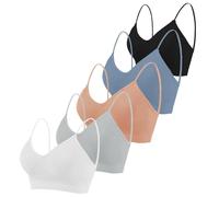 Seitop 5 Pieces Women's Classic Bra V Neck Padded Cami Seamless Cami Seamless Cami Strappy Bralette Daily Basic Sleep Sports Bra Sans Seamless, multicoloured, L