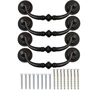 SEIWEI 140mm Drawer Pulls Handle Swing Rings Vintage Antique Cupboard Cabinet Knobs Universal Copper Brass Handles for Kitchen Batchroom Bedroom Wardrobe, Iron Black, Pack of 4