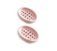 SEIWEI 2PCS Soap Dish, Pink Soap Holder Silicone Soap Case Drain Clothes Brush Soap Dish for Bathroom Kitchen Counter Top Travelling