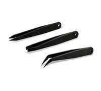 SEIWEI 3Pcs Precision Tweezers Set - Anti-Static Flat Tip, Plastic Curved, Jewelry Making, Laboratory Work