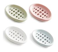 SEIWEI 4PCS Soap Dish, Green&Blue&White&Pink Soap Holder Silicone Soap Case Drain Clothes Brush Soap Dish for Bathroom Kitchen Counter Top Travelling