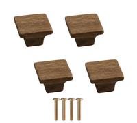 SEIWEI Natural Wooden Knobs with Screws, Furniture Pull Handle Square Knob, Decorative Accessories for Drawer Cabinet Closet (Set of 4 - Black Walnut Wood)