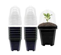 SEIWEI Plant Flower Nursery Pots, 13.5cm Black Plastic Seed Seedling Pots with Humidity Dome and Tray, Square Flower Pots for Vegetables Flowers Succulents, Pack of 12
