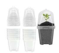 SEIWEI Plant Flower Nursery Pots, 15.5cm Transparent Plastic Seed Seedling Pots with Humidity Dome and Tray, Square Flower Pots for Vegetables Flowers Succulents, Pack of 12