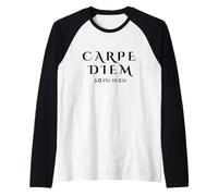 Seize the Day Carpe Diem Inspirational Latin in Black color Raglan Baseball Tee