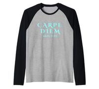 Seize the Day Carpe Diem Inspirational Latin in Blue Raglan Baseball Tee