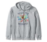 Seize The Moment Dragonfly Watercolor Nature Inspiration Zip Hoodie