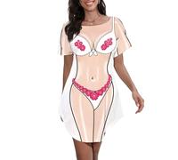 Seizesoul Women's Bikini Body Printed T Shirt Short Sleeve Beach Cover Up Luau Party Hawaiian Shirt, Frangipani, Large