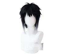SEIZIS Anime Bungo Stray Dogs Ryunosuke Akutagawa Cosplay Wigs Ryuunosuke Black Gray Curly Fluffy Heat Resistant Synthesis Hair Wig Cosplay Anime Wig Coser