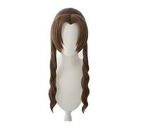 SEIZIS Final Fantasy VII Aerith Gainsborough Wig Cosplay Costume Heat Resistant Synthetic Hair Women Brown Long Braid Wigs + Wig Cap Cosplay Anime Wig Coser
